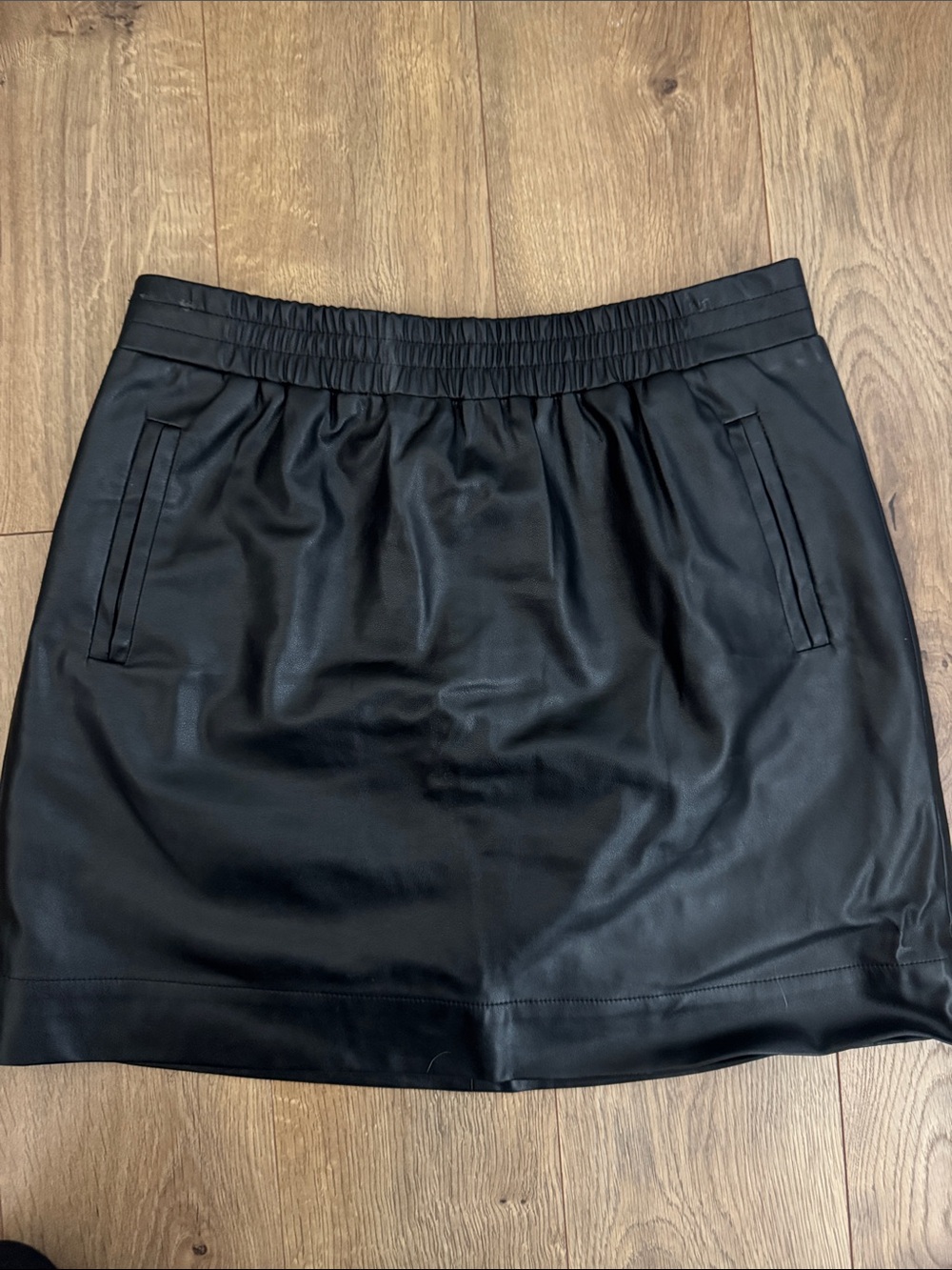 LOFT Black Faux Leather Mini Skirt with Elastic Waist